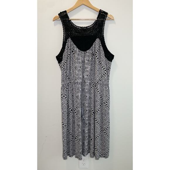Lucky Brand Floral Crochet Midi Dress Plus Boho 2X Paisley Sleeveless Pockets - Picture 2 of 10